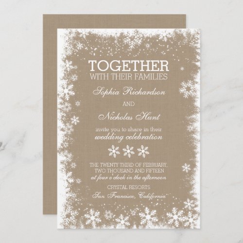 Rustic Snowflakes Winter Wedding Invitations