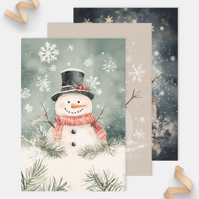 Rustic Snowman Art Variety Pack Decoupage Wrapping Paper Sheets (Creator Uploaded)