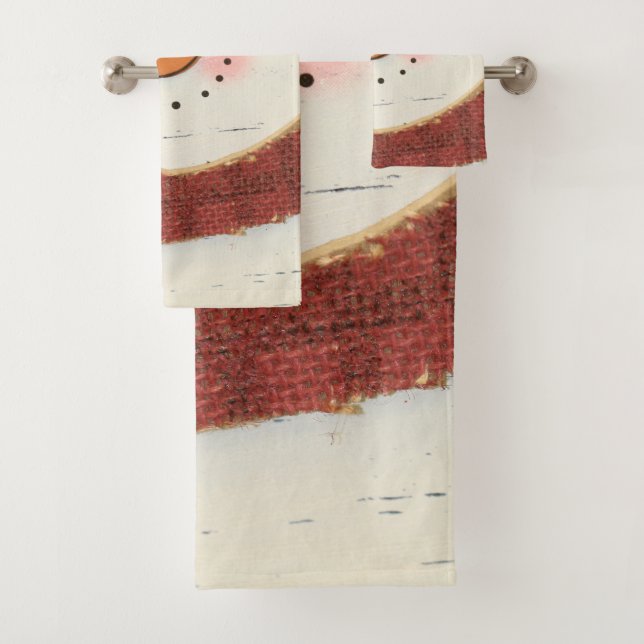 Rustic snowman bath towel set (Insitu)