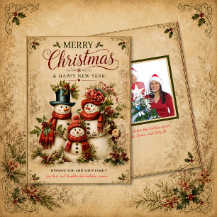 Rustic Snowman Family Photo Christmas Invitation