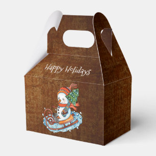 Rustic Snowman on Sled Christmas Favor Box