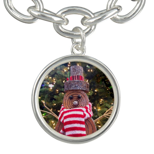Rustic snowman red stripe scarf  tree lights cute bracelet (Design)