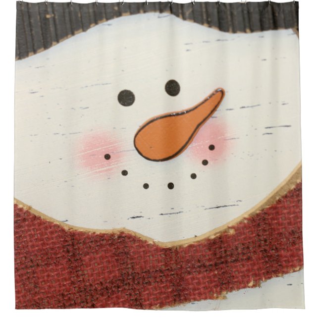 Rustic snowman shower curtain (Front)