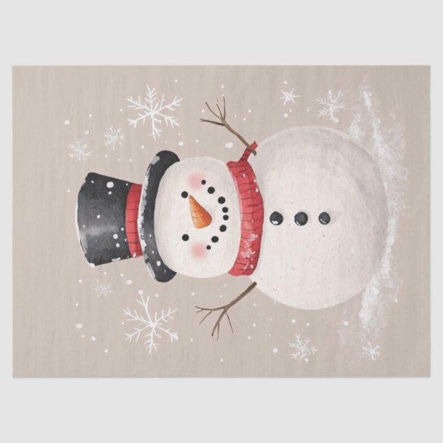 Rustic Snowman with Snowflakes Decoupage Tissue Paper (Front)