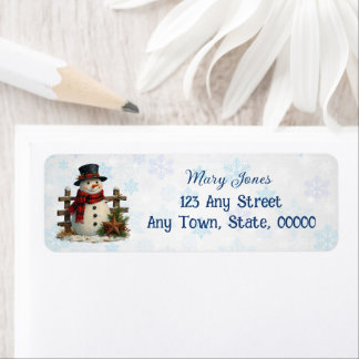 Rustic Snowman With Star Customized Christmas Label