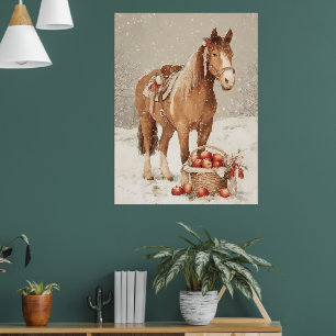 Rustic Snowy Christmas Horse Apples Poster
