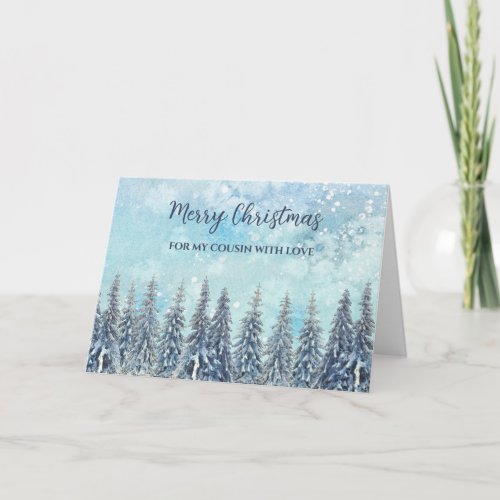 Rustic Snowy Forest Cousin Merry Christmas Card