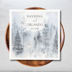 Rustic Snowy Forest Mountain Watercolor Wedding Napkins
