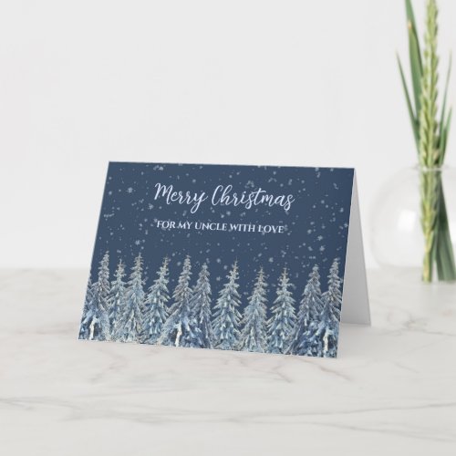 Rustic Snowy Forest Uncle Merry Christmas Card