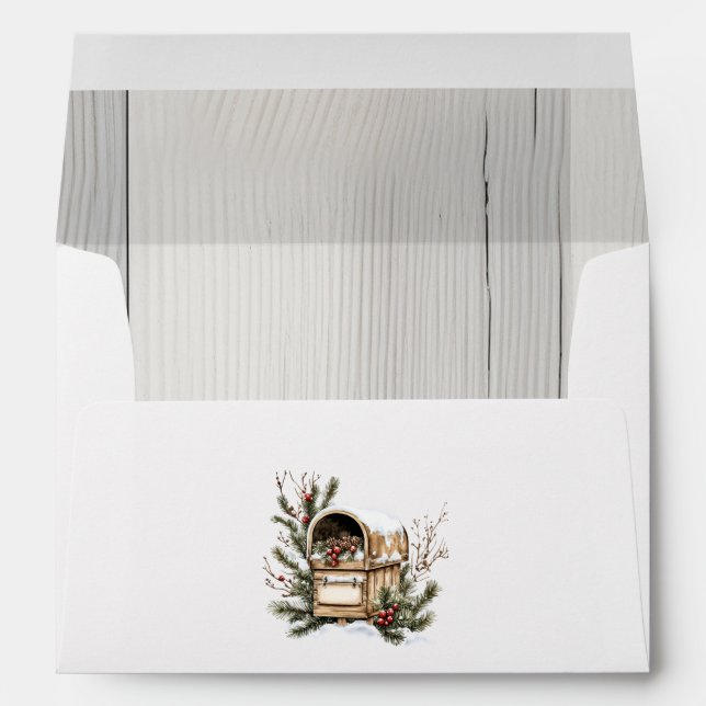 Rustic Snowy Mailbox Christmas Envelope (Back (Bottom))