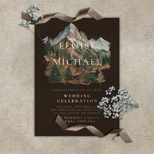Rustic Snowy Mountain Landscape Watercolor Wedding Foil Invitation