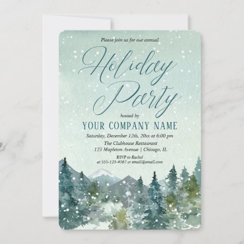 Rustic snowy mountains company holiday party invitation