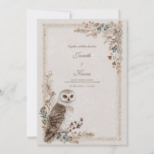 Rustic Snowy Owl Winter Woodland Wedding Invitation