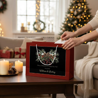 Rustic Snowy Pine Cone Christmas Eve Gift Bag
