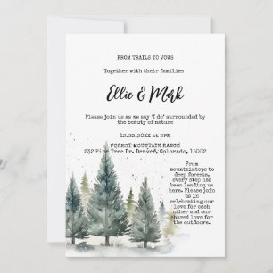 Rustic Snowy Pine Tree Forest Outdoorsy Wedding Invitation