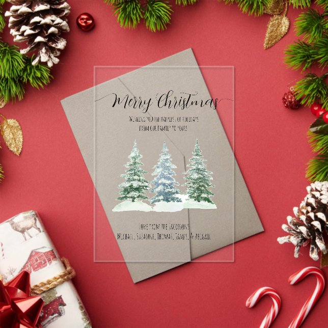 Rustic Snowy Pine Trees Merry Christmas Card Acrylic Invitations (Insitu (Holiday))