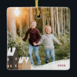 Rustic Snowy Village Scene Photo Ceramic Ornament<br><div class="desc">Rustic Scandinavian style snowy village scene,  holiday photo ornament.</div>