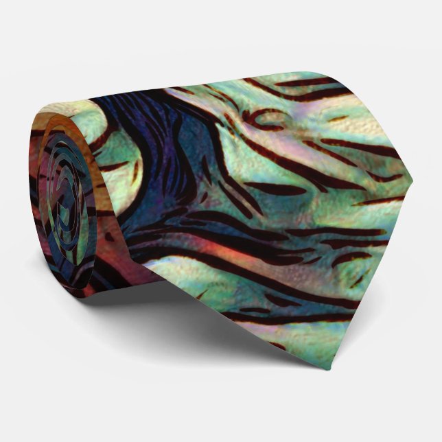 Rustic snowy winter forest tree brown black white neck tie (Rolled)