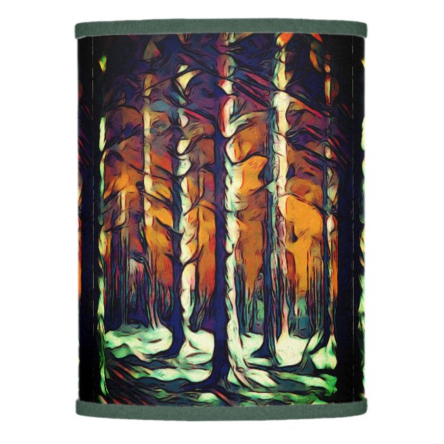 Rustic snowy winter forest tree lamp shade (Front)