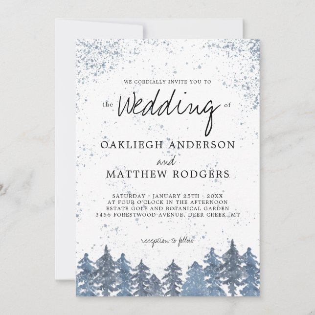Rustic Snowy Winter Forest Wedding Invitation (Front)