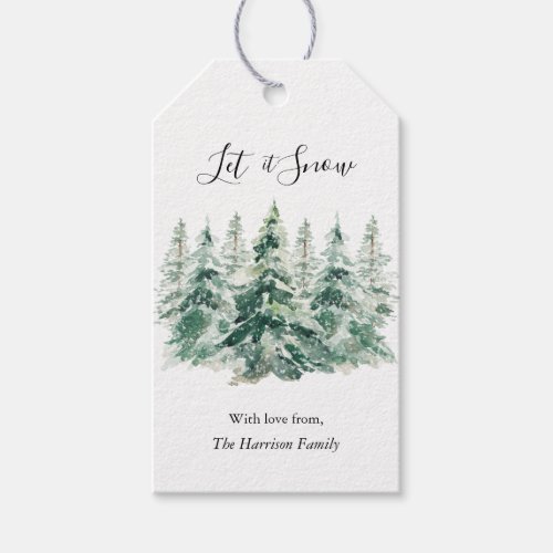 Rustic Snowy Winter Woodland Pine Trees Gift Tag
