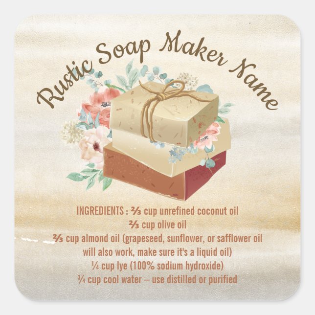 Rustic Soap Ingredients instructions Square Sticker (Front)