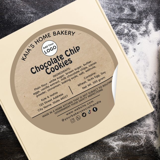Rustic Social handle Chocolate chip Cookies Label  (Creator Uploaded)