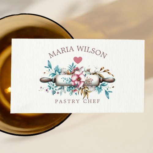 Rustic Social Media Icons Pastry Chef  Rolling Pin Business Card