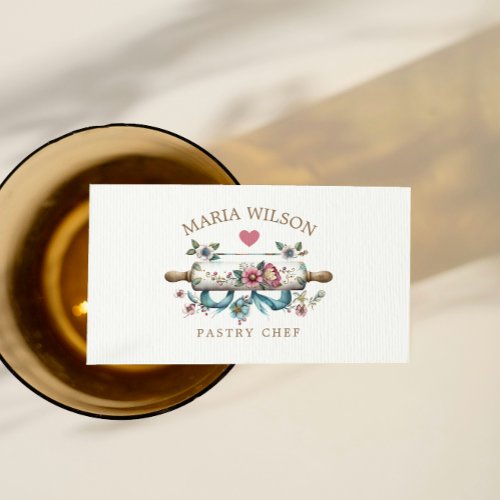 Rustic Social Media Icons Pastry Chef  Rolling Pin Business Card