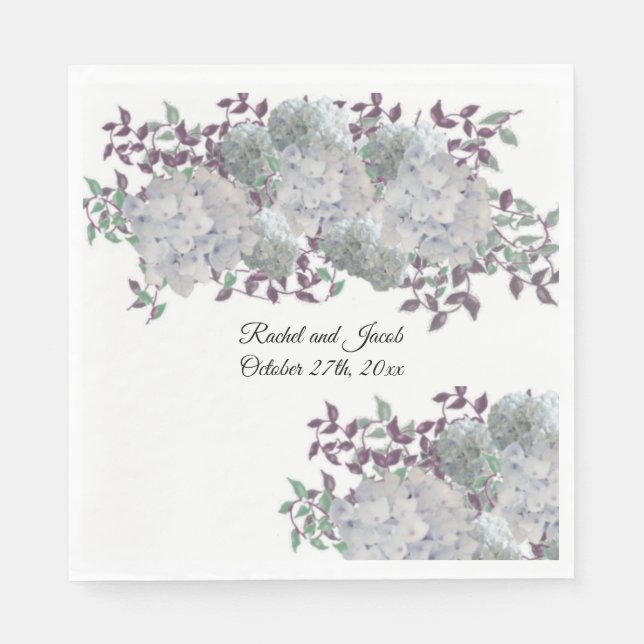 Rustic Soft Blue Hydrangea Wedding Paper Napkins (Front)