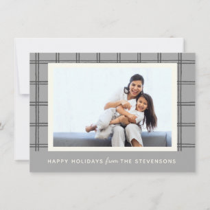 Rustic Soft Gray Plaid Custom Photo Christmas Grey Holiday Card