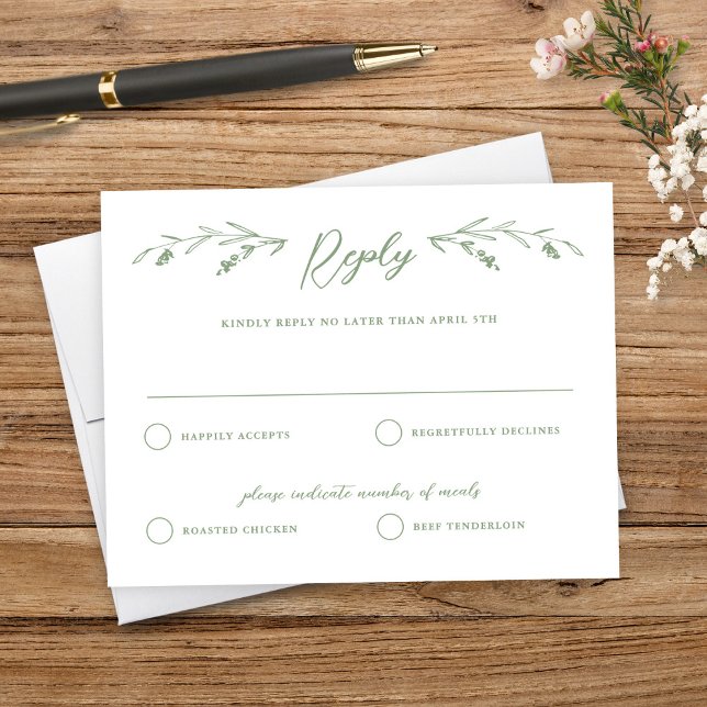 Rustic Soft Green Wildflower Wedding Reply Card (Creator Uploaded)