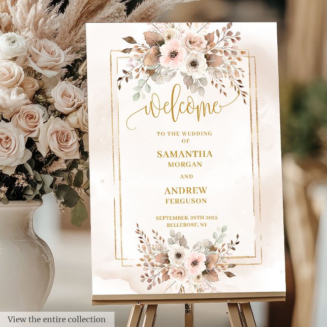 Rustic Soft Pastel Pink Gold Frame Wedding Welcome Foam Board (Rustic Soft Pastel Pink Gold Frame Wedding Welcome Foam Board)
