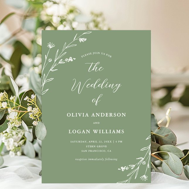 Rustic Soft Sage Green Wildflower Boho Wedding Invitation (Creator Uploaded)