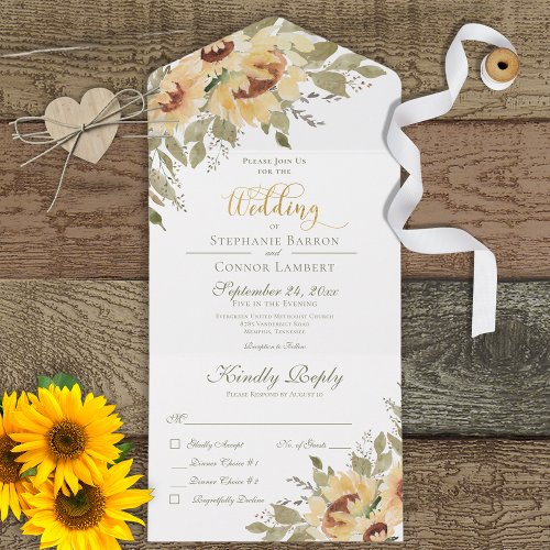 Rustic Soft Yellow Sunflowers Dinner All In One Invitation