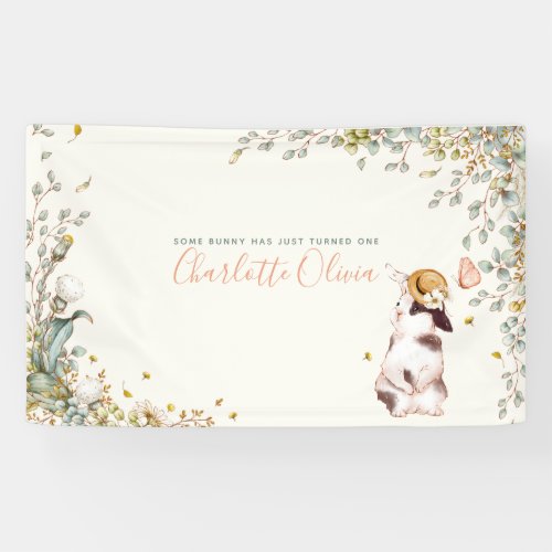 Rustic Some Bunny is One Floral Girl Cottagecore Banner