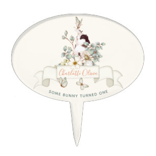 Rustic Some Bunny is One Floral Girl Cottagecore Cake Topper