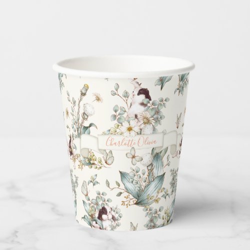 Rustic Some Bunny is One Floral Girl Cottagecore Paper Cups