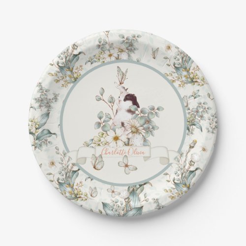Rustic Some Bunny is One Floral Girl Cottagecore Paper Plates