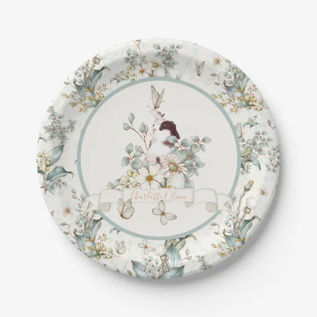 Rustic Some Bunny is One Floral Girl Cottagecore Paper Plates | Zazzle