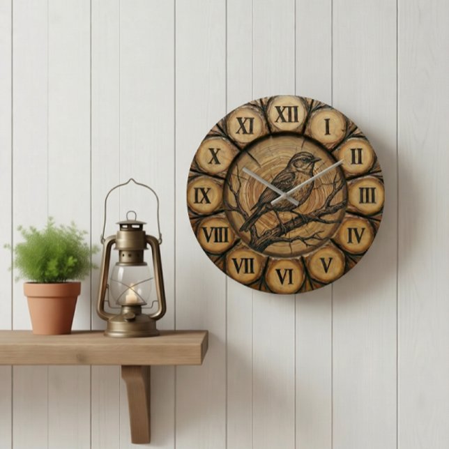 Rustic Songbird Wall Clock | Wood-Look Cabin Decor (Creator Uploaded)