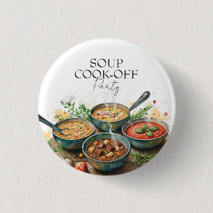 Rustic Soup Cook-Off Potluck Party Watercolor Button