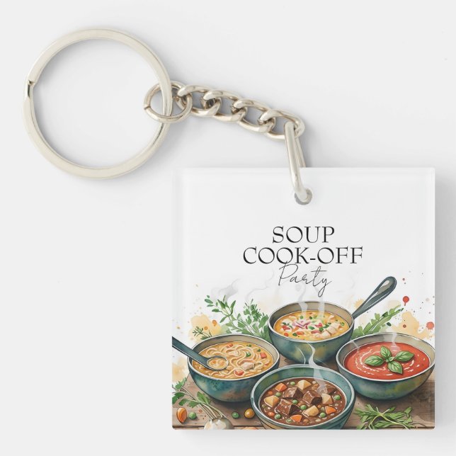 Rustic Soup Cook-Off Potluck Party Watercolor Keychain (Front)