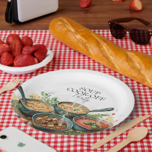 Rustic Soup Cook-Off Potluck Party Watercolor Paper Plates