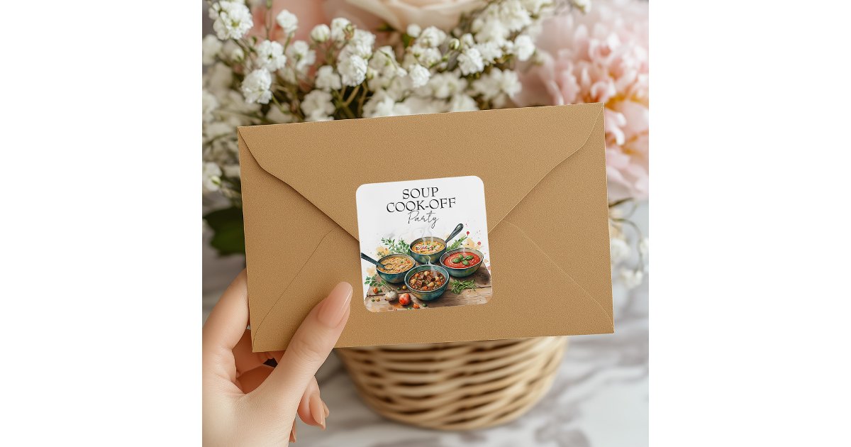 Putluck Sticker Rustic Soup Cook-Off Potluck Party Watercolor Square Sticker | Zazzle