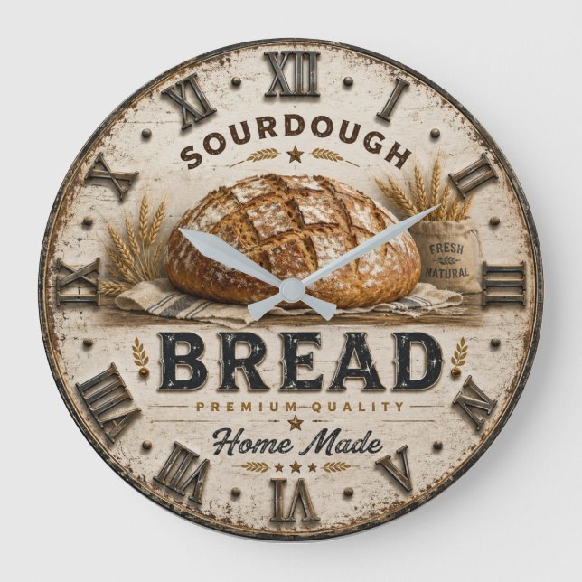 Rustic Sourdough Bread Kitchen Artisan  Bakery Large Clock (Front)