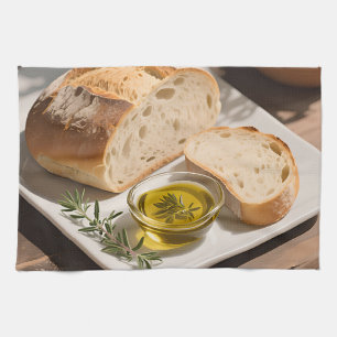 Rustic Sourdough Bread Olive Oil Kitchen Towel