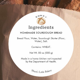Rustic Sourdough Ingredient List Bakery Product Classic Round Sticker