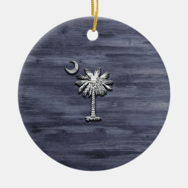Rustic South Carolina Palmetto and Moon Ceramic Ornament (Front)