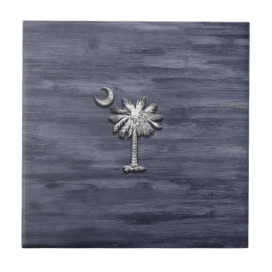 Rustic South Carolina Palmetto and Moon Ceramic Tile